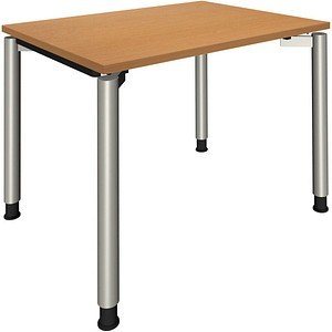 fm Sidney höhenverstellbarer Schreibtisch buche rechteckig, 4-Fuß-Gestell Rundrohr silber 100,0 x 80,0 cm