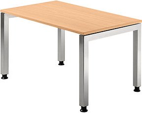 Thumbnail - HAMMERBACHER Prokura höhenverstellbarer Schreibtisch buche rechteckig, 4-Fuß-Gestell silber 120,0 x 80,0 cm