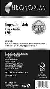 CHRONOPLAN Kalendereinlage 2026 Tagesplan Midi (9,6 x 17,2 cm)