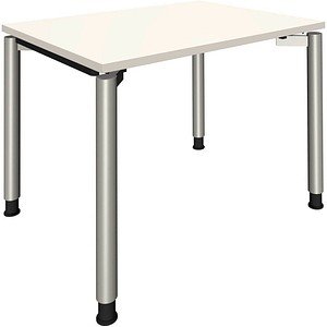 fm Sidney höhenverstellbarer Schreibtisch weiß rechteckig, 4-Fuß-Gestell Rundrohr silber 100,0 x 80,0 cm