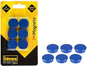 Thumbnail - Idena Magnete blau, Kunststoff Ø 2,4 x 0,7 cm, 6 St.