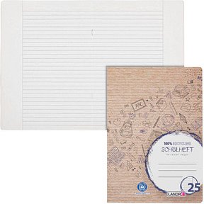 LANDRÉ® Schulheft Recycling Lineatur 25 liniert DIN A4 Außenrand, 16 Blatt