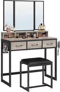 VASAGLE Schminktisch rechteckig Spanplatte beige 90,0 x 40,0 x 141,0 cm, 1 St.