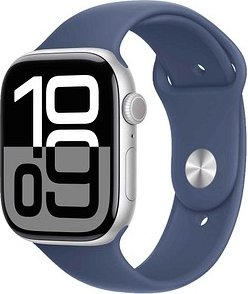 Apple Watch Series 10 46 mm Aluminium (GPS) Sportarmband M/L denim, silber