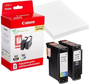 Thumbnail - Canon PG-585 / CL-586 schwarz, color Druckerpatronen + Fotopapier, 2er-Set
