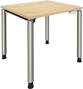 fm Sidney höhenverstellbarer Schreibtisch königsahorn rechteckig, 4-Fuß-Gestell Rundrohr silber 80,0 x 80,0 cm