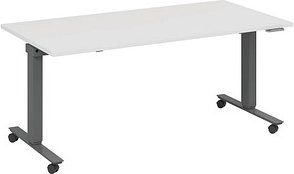 Thumbnail - fm Topspin elektrisch höhenverstellbarer Schreibtisch weiß, anthrazit metallic rechteckig, T-Fuß-Gestell mit Rollen grau...