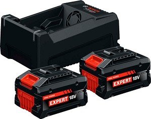 BOSCH Professional Werkzeugakkus mit Schnellladegerät EXPERT Starter Set 18V Li-Ion 2 x 4,0 Ah