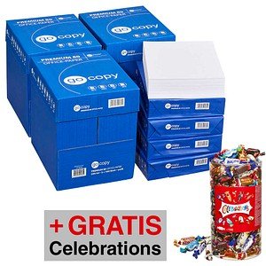 AKTION: go copy Kopierpapier Premium 80 DIN A4 80 g/qm 4x 2.500 Blatt + GRATIS Celebrations Schokoriegel 150 St./1,4 kg