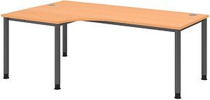 Thumbnail - HAMMERBACHER HS82 höhenverstellbarer Schreibtisch buche L-Form, 5-Fuß-Gestell grau 200,0 x 80,0/120,0 cm