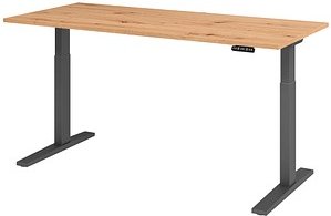 HAMMERBACHER XMKA19 elektrisch höhenverstellbarer Schreibtisch asteiche rechteckig, C-Fuß-Gestell grau 180,0 x 80,0 cm
