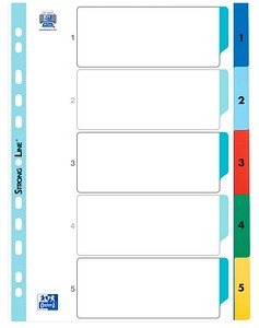 OXFORD Ordnerregister DIN A4 Vollformat 1-5 farbig 5-teilig, 1 Satz