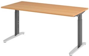 HAMMERBACHER VXB016 höhenverstellbarer Schreibtisch buche rechteckig, C-Fuß-Gestell grau 160,0 x 80,0 cm