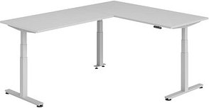 Thumbnail - HAMMERBACHER XDSMW1916 elektrisch höhenverstellbarer Schreibtisch lichtgrau rechteckig, T-Fuß-Gestell silber 180,0 x 240...