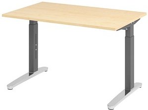 HAMMERBACHER VXB012 höhenverstellbarer Schreibtisch ahorn rechteckig, C-Fuß-Gestell grau 120,0 x 80,0 cm