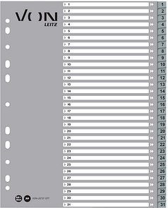 Thumbnail - VON LEITZ Register DIN A4 Überbreite 1-31 grau-weiß 31-teilig, 1 Satz