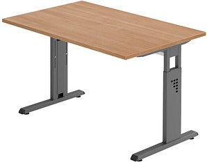 HAMMERBACHER Gradeo höhenverstellbarer Schreibtisch nussbaum rechteckig, C-Fuß-Gestell grau 120,0 x 80,0 cm