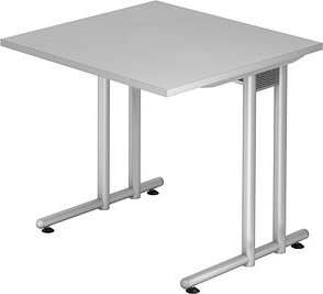 HAMMERBACHER Prokura Schreibtisch lichtgrau quadratisch, C-Fuß-Gestell silber 80,0 x 80,0 cm