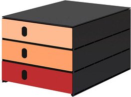styro Schubladenbox styroval pro feelings, Poppy hellorange, dunkelorange, rot 14-8050.Po, DIN A4 mit 3 Schubladen