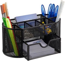 relaxdays Schreibtisch-Organizer schwarz Metall 9 Fächer 22,0 x 11,0 x 10,5 cm