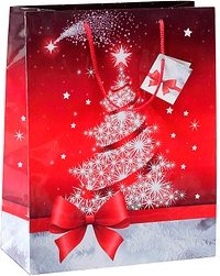 5 SIGEL Geschenktüten Sparkling Tree rot/weiß 26,0 x 33,0 cm