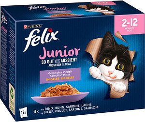 felix® Katzen-Nassfutter So gut wie es aussieht Junior gemischte Vielfalt in Gelee 12x 85,0 g