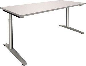 fm Sidney höhenverstellbarer Schreibtisch lichtgrau rechteckig, C-Fuß-Gestell Rundrohr silber 180,0 x 80,0 cm