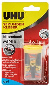 3 UHU blitzschnell MINIS gel Sekundenkleber 3x 1,0 g