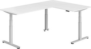 Thumbnail - HAMMERBACHER XDSMW1616 elektrisch höhenverstellbarer Schreibtisch weiß rechteckig, T-Fuß-Gestell silber 160,0 x 240,0 cm