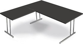 Thumbnail - Kerkmann Lago Schreibtisch anthrazit L-Form, C-Fuß-Gestell chrom 200,0 x 100,0 cm