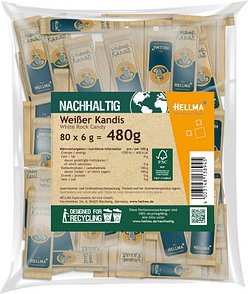 HELLMA Weißer Kandis Zuckersticks, 80x 6,0 g