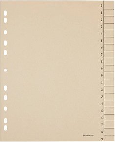Trennblätter DIN A4 0-9 chamois, 200 g/qm, 100 St.