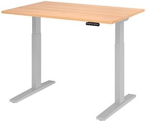 Thumbnail - HAMMERBACHER XMKA12 elektrisch höhenverstellbarer Schreibtisch eiche rechteckig, C-Fuß-Gestell silber 120,0 x 80,0 cm