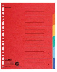 FALKEN Ordnerregister DIN A4 Vollformat blanko farbig 6-teilig, 1 Satz