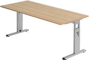 Thumbnail - HAMMERBACHER Gradeo höhenverstellbarer Schreibtisch eiche rechteckig, C-Fuß-Gestell silber 180,0 x 80,0 cm