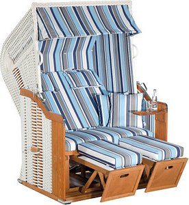 Thumbnail - Sunny Smart® Strandkorb Rustikal 250 Plus blau, grau, gestreift, weiß Kunststoff, Holz, 9-teilig