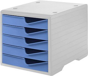 styro Schubladenbox styroswingbox cornflower 275-8430.6281, DIN A4 mit 5 Schubladen