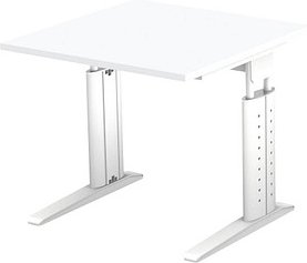 HAMMERBACHER Haziender höhenverstellbarer Schreibtisch weiß quadratisch, C-Fuß-Gestell weiß 80,0 x 80,0 cm