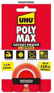UHU POLY MAX SOFORT POWER Montageband 19,0 mm x 1,5 m, 1 Rolle