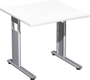 geramöbel Flex höhenverstellbarer Schreibtisch weiß quadratisch, C-Fuß-Gestell silber 80,0 x 80,0 cm