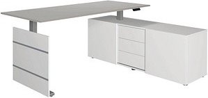 Thumbnail - Kerkmann Move 3 elektrisch höhenverstellbarer Schreibtisch lichtgrau, weiß rechteckig, Wangen-Gestell silber 180,0 x 80,...