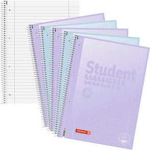 BRUNNEN Collegeblöcke Student Pastell 2 Lineatur 27 liniert DIN A4 Innen- und Außenrand, 5 Blöcke