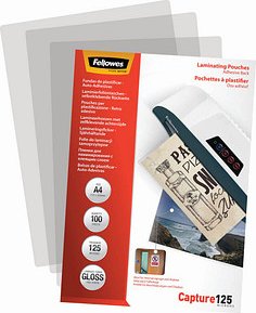 100 Fellowes Capture125 Laminierfolien glänzend für A4 125 micron selbstklebender Rücken