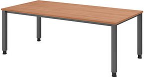 Thumbnail - HAMMERBACHER QS2E höhenverstellbarer Schreibtisch nussbaum rechteckig, 4-Fuß-Gestell grau 200,0 x 100,0 cm