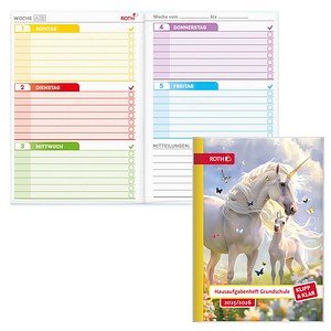ROTH Hausaufgabenheft Einhornwiese Klipp & Klar liniert DIN A5 ohne Rand, 96 Blatt, 1 St.