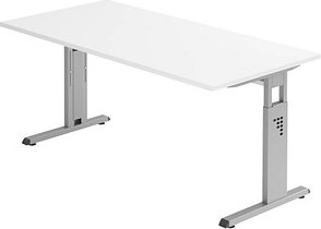 HAMMERBACHER OS 16 Gradeo höhenverstellbarer Schreibtisch weiß rechteckig, C-Fuß-Gestell silber 160,0 x 80,0 cm