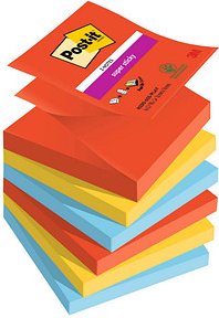 Thumbnail - Post-it® Super Sticky Playful Haftnotizen extrastark farbsortiert, 6 Blöcke