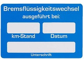 EICHNER Aufkleber Bremsflüssigkeitswechsel ausgeführt, blau/weiß, 250 St.