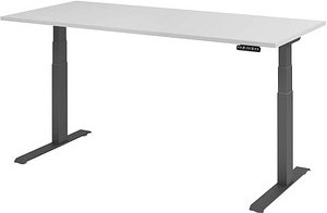 HAMMERBACHER XDKB19 elektrisch höhenverstellbarer Schreibtisch lichtgrau rechteckig, C-Fuß-Gestell grau 180,0 x 80,0 cm