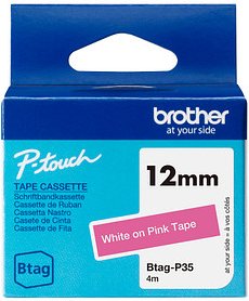 brother Schriftband Btag BTAGP35, 12 mm weiß auf pink